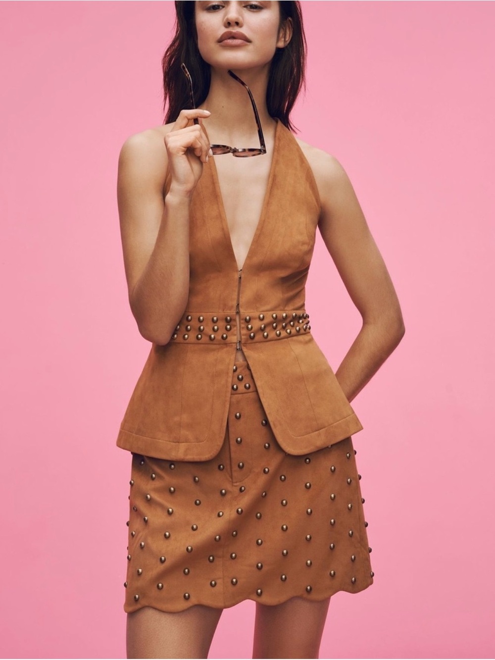 Anthropologie Mare Mare Studded Faux- Suede Halter Top